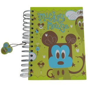 Disney Mickey Mouse Spiral Notebook Keychain Green Blue 8"x6" Double-Sided Cover